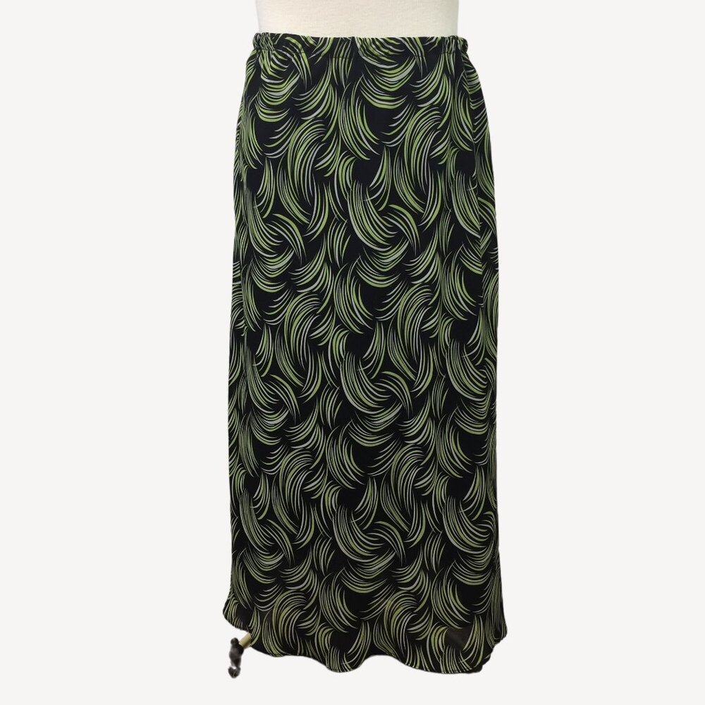 Womens 33" Maxi Skirt Black Green Silver Leaf Church Work Office Formal Size 16